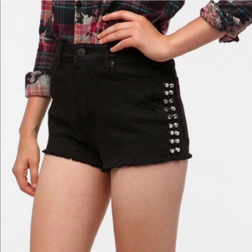 BDG High Rise Cheeky Black Stud Short 28 Destroyed